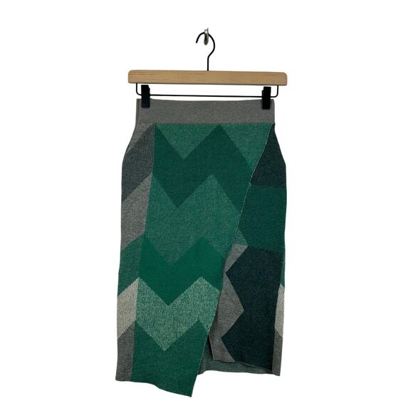 Moth Green/Gray chevron sweater wool blend texturized skirt Women’s Size xs - Picture 3 of 13